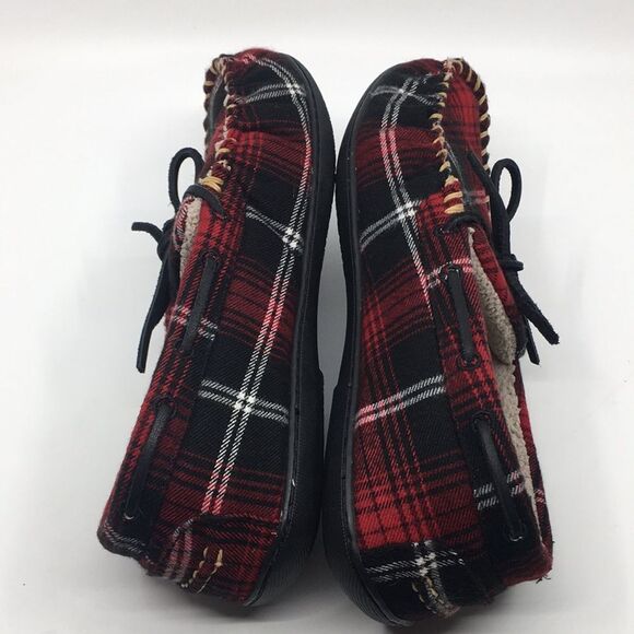 L.L. Bean Wicked Good Slipper Moccasins Mens Size 9 M Red Tartan Plaid - Picture 11 of 16